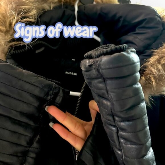 Rudsak Double Layer Black Mid-Length DOWN FUR LEATHER puffer Winter Jacket Coat - Picture 11 of 11